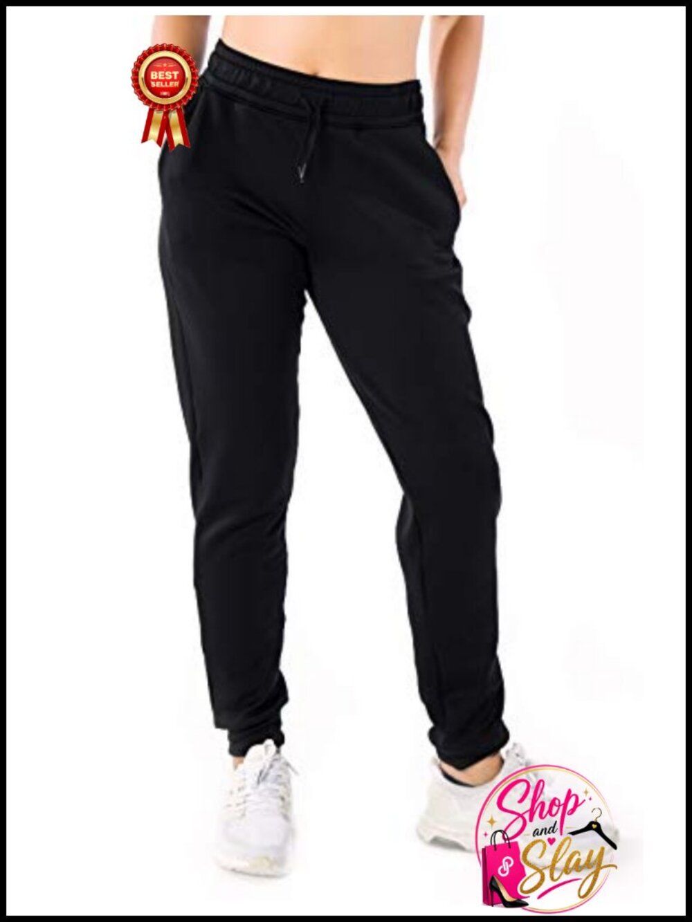 Fleece Lined High Rise Joggers Tapered Sweatpants Pockets